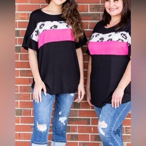 Black and Pink Leopard Print T-Shirt